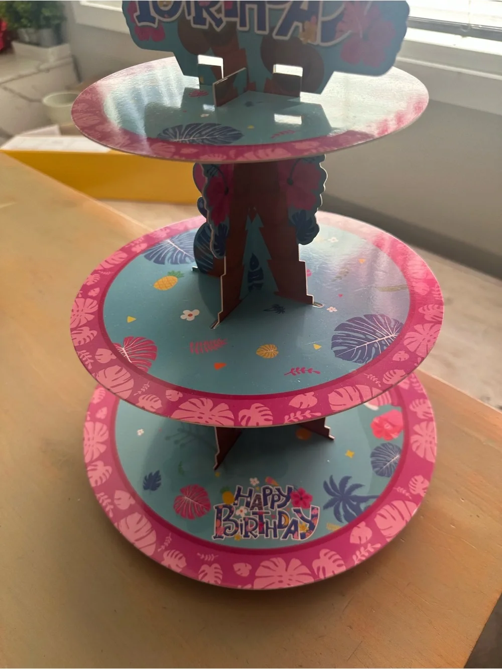 Tropical Blue & Pink Happy Birthday 3-Tier Cake Stand